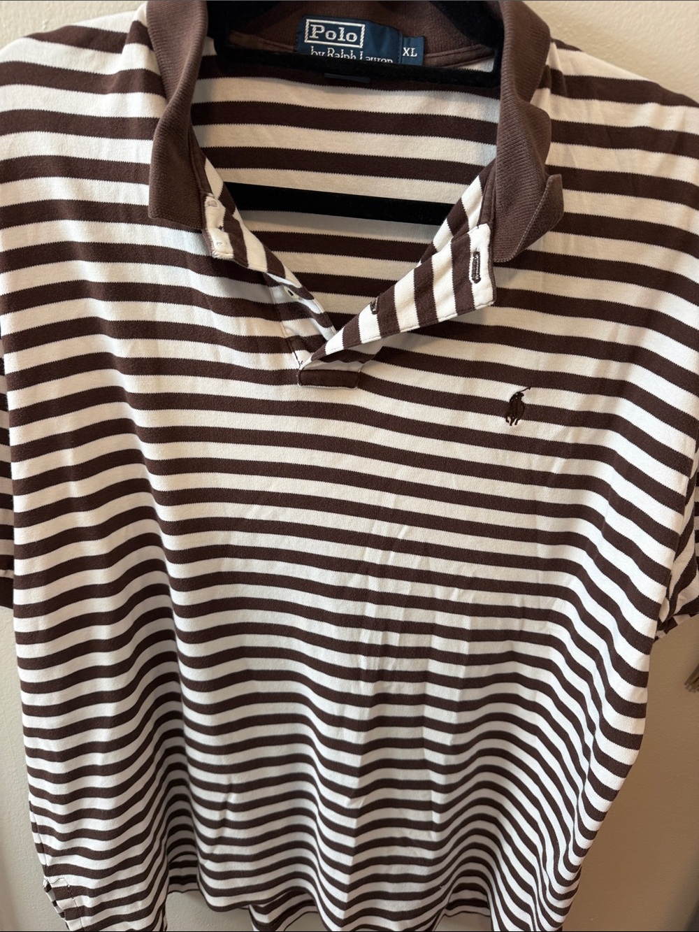 Polo -Ralph Lauren Brown & White Striped Polo XL.  Blue Label